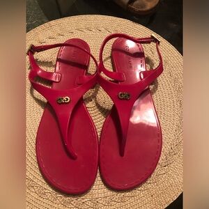 Cole Haan Womens Sandal Size 8 Cherry Red T-Strap Thong Slingback Jelly Shoe-EUC